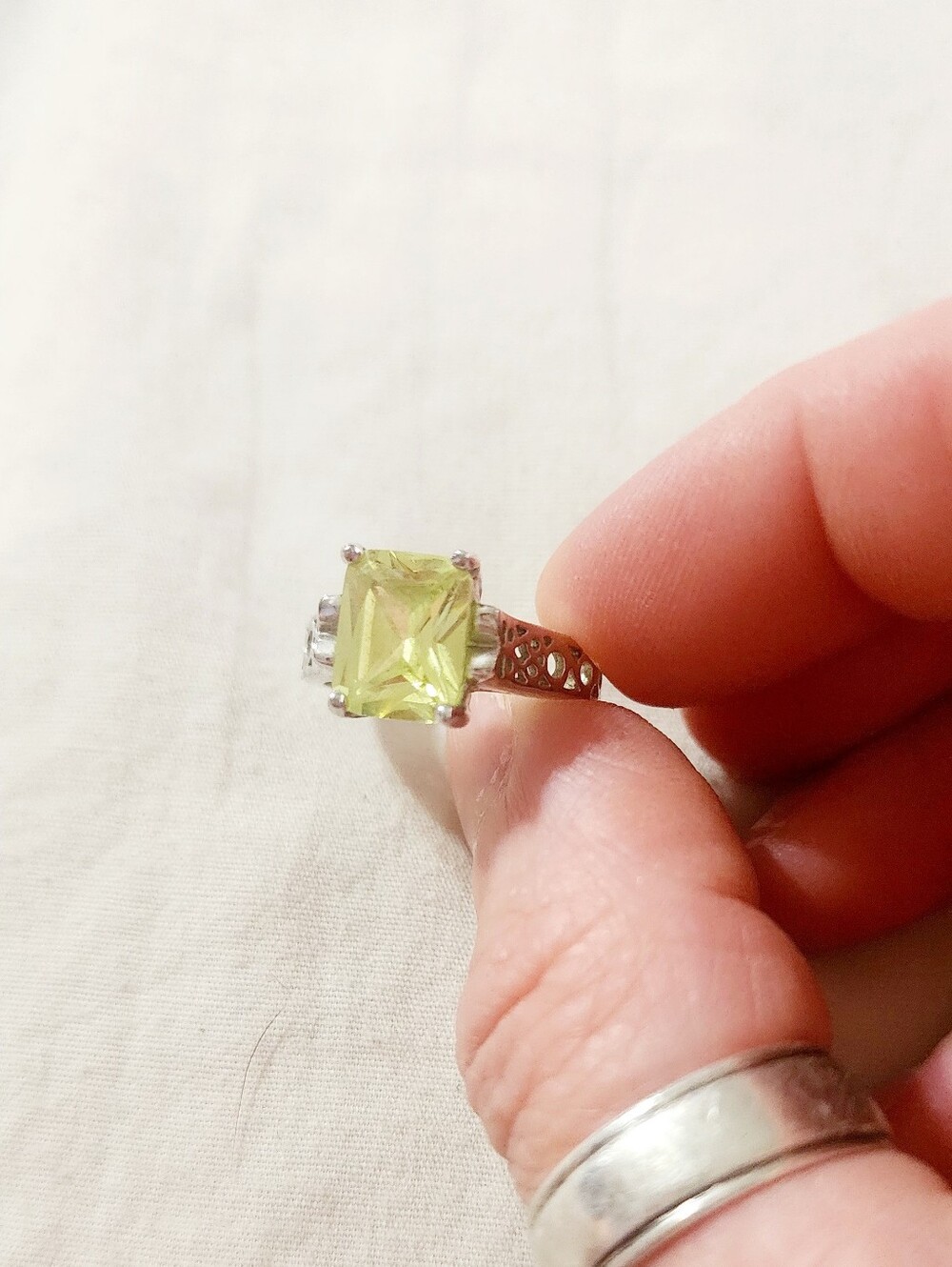 Retired Lia Sophia Silver Peridot-Color Gemstone Ring - Picture 3 of 3